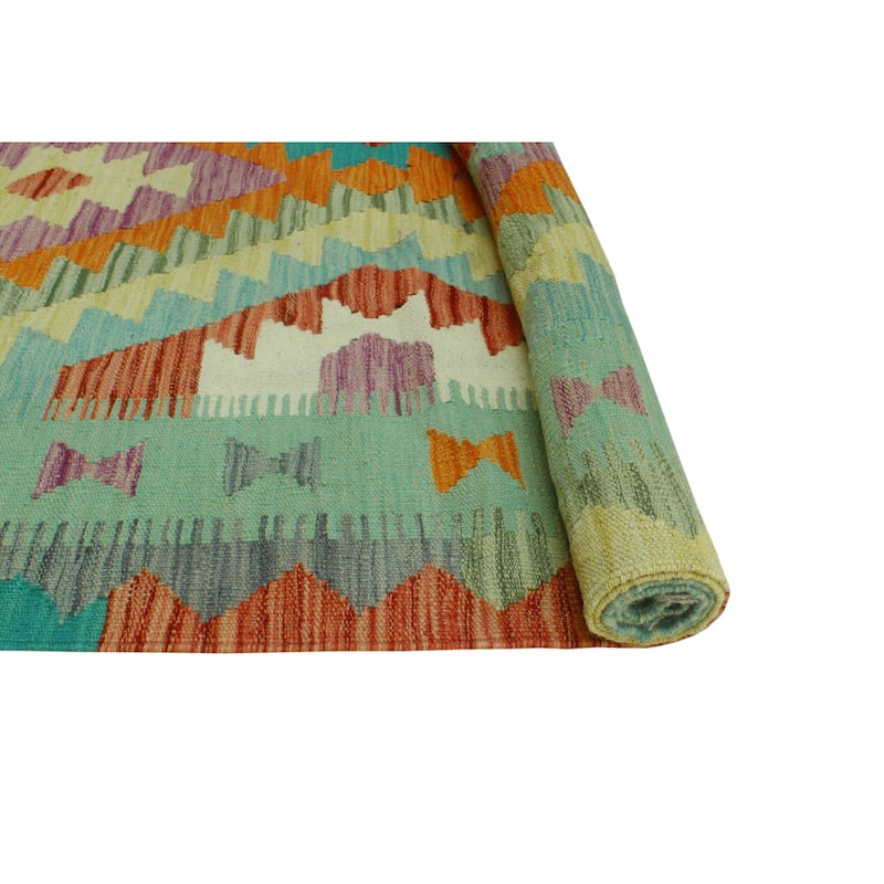 Sangat Flatweave Harry Green/Orange Rug - 4'9" x 6'6"