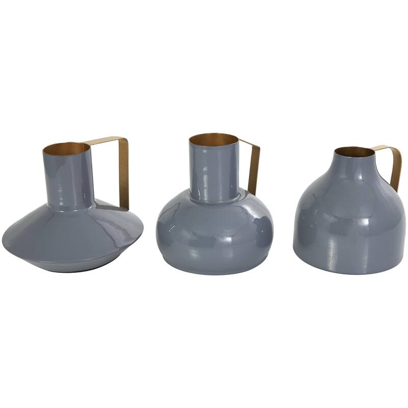 Metal Abstract Enameled Decorative Vase with Varying Shapes - Set of 3 Yellow or Blue - CosmoLiving by Cosmopolitan