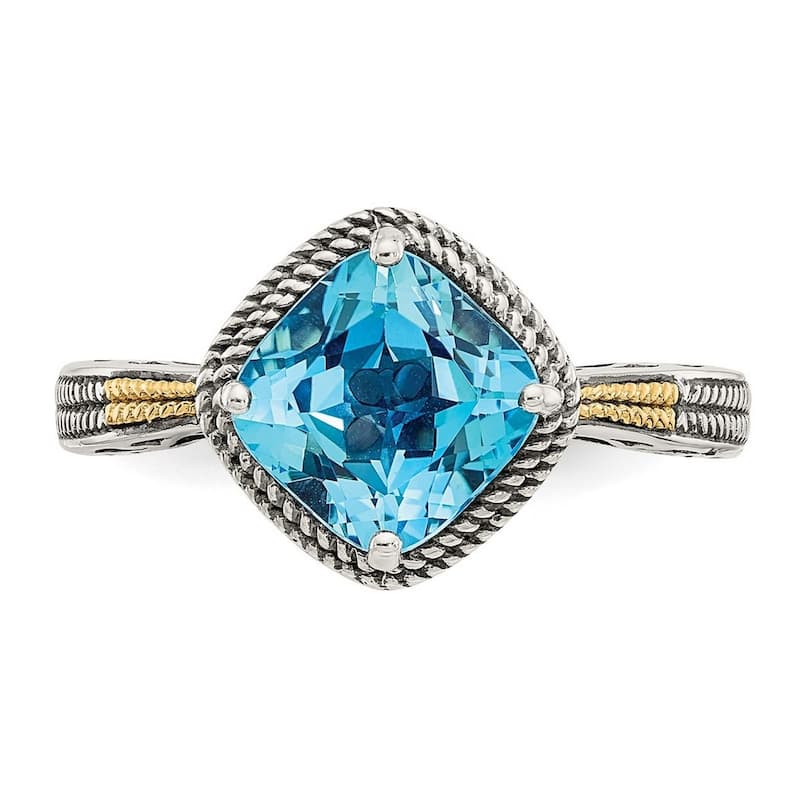 Curata 925 Sterling Silver With 14k Blue Topaz Ring