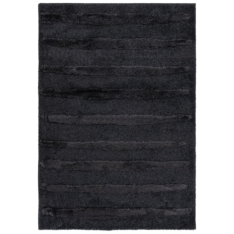 SAFAVIEH Hi-Lo Shag Marisa Modern Stripe 1.6-inch Thick Rug - 6'7" Square - Charcoal