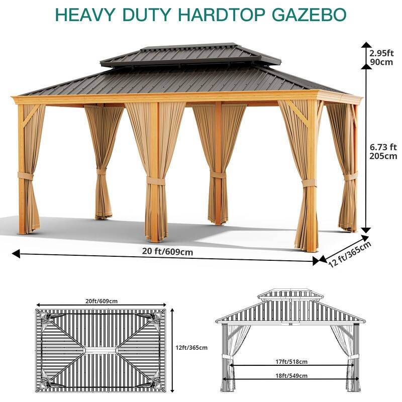 10X10FT,10X12FT,10X13FT,12X14FT,12X20FT Outdoor Galvanised Steel Hardtop Gazebo