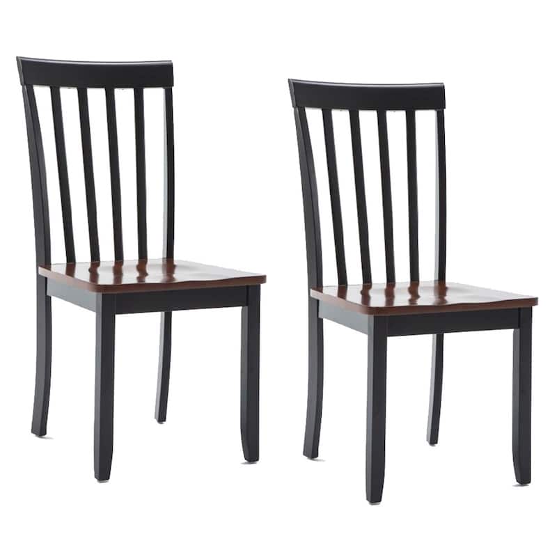 Wooden Seat Dining Chair with Slatted Backrest, Set of 2 - 20 H x 37.5 W x 17 L Inches