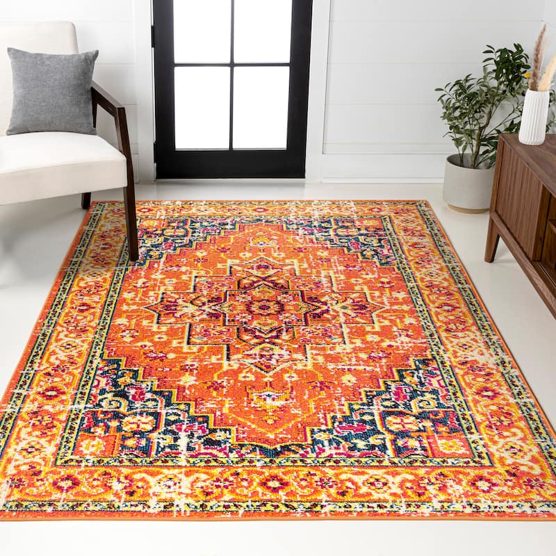 JONATHAN Y Audrey Geometric Medallion Area Rug - 5 X 8 - Orange/Blue