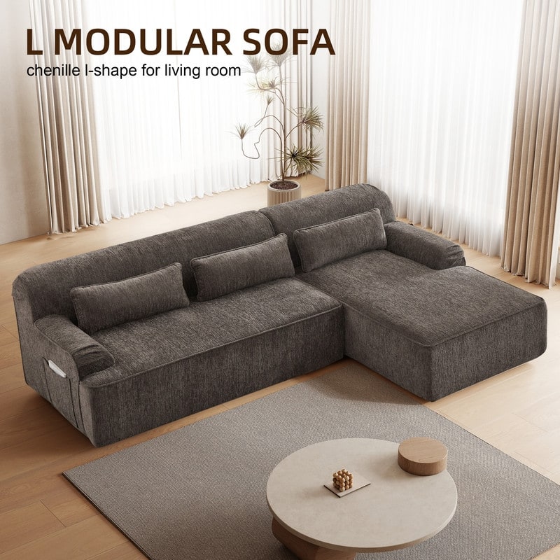 Rossetta Mnimalist Design L-Shape Chenille Sectional Oversized Sofa, Right Facing