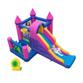 Gymax Kids Inflatable Bounce Castle 7-in-1 Jumping House w/ Long Slide