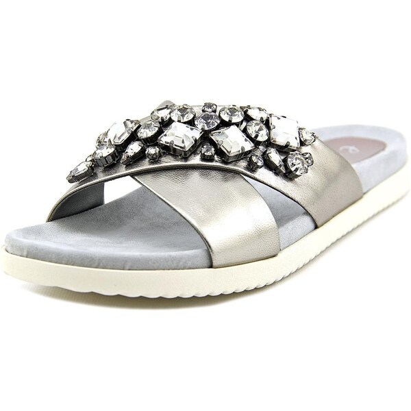 Easy Spirit Marvina Women Open Toe Leather Silver Slides Sandal