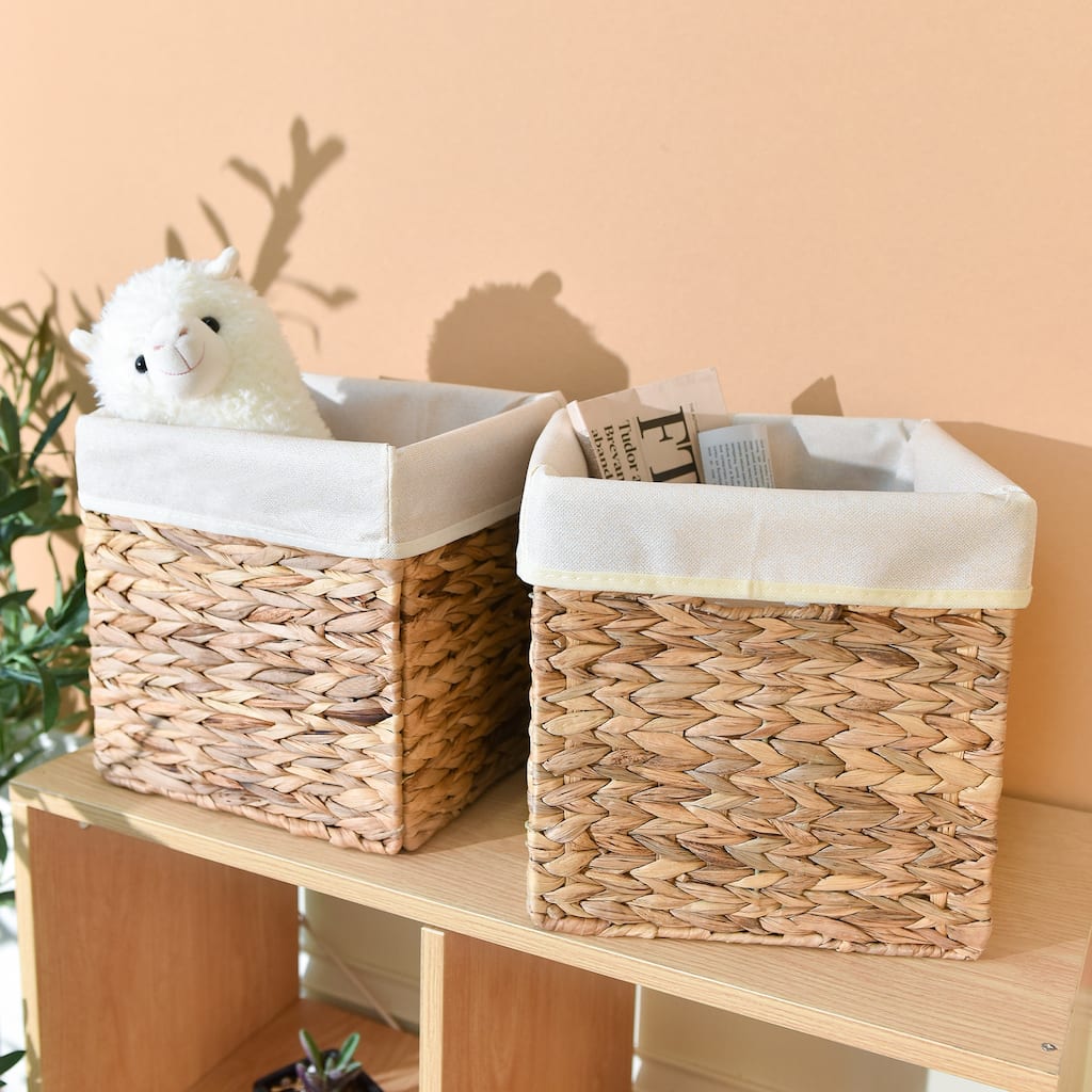 StorageWorks Water Hyacinth Storage Basket Natural Wicker Storage Baskets with Liners (2-Pack)