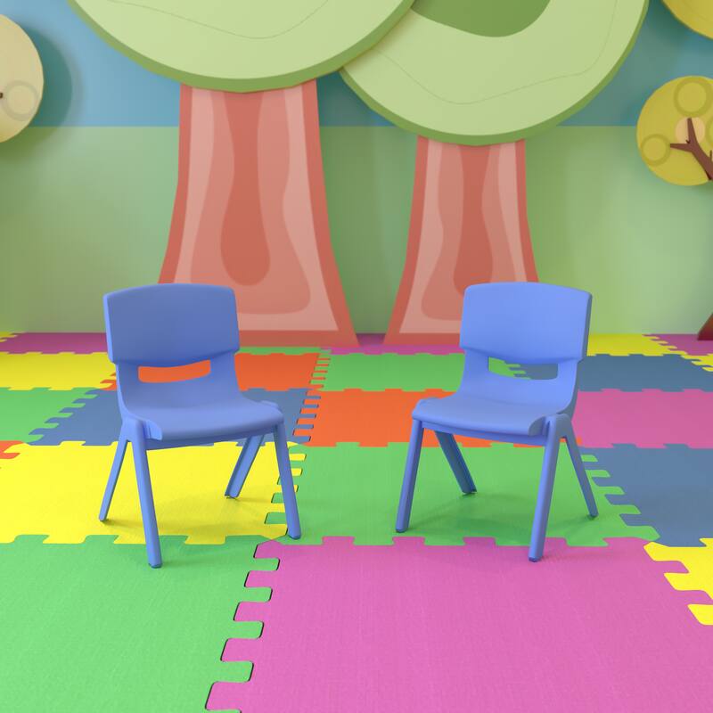 2 Pack Plastic Stackable Preschool Chair with 10.5" Seat Height - 14"D x 12.5"W x 20"H - Blue