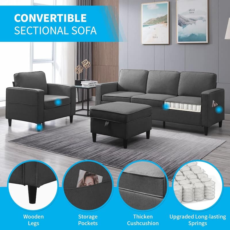 Mixoy Convertible Living Room Furniture Set-Single Sofa/Loveseat/3-Seat Sofa with Ottoman for DIY Combination