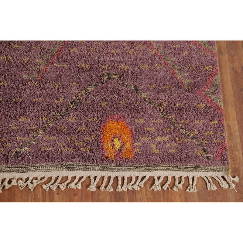 Purple Plush Moroccan Oriental Area Rug Handmade Wool Carpet - 9'0" x 12'8"