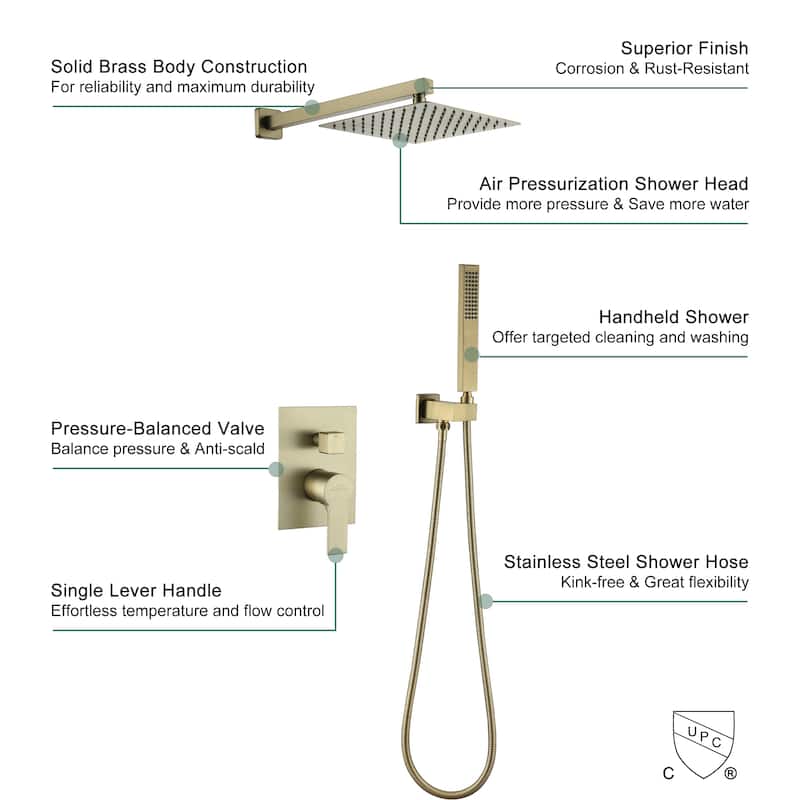 2.5 GPM 10 in. Wall Mount Dual Shower Heads with Pressure Balance Valve