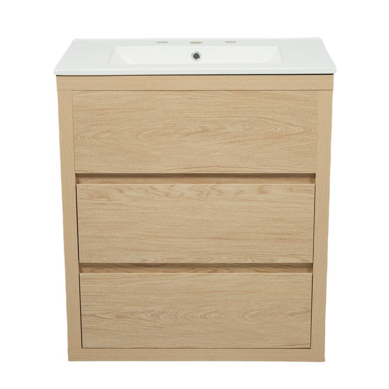 30" Vanity with Sink and 2 Full-Extension Drawers,Freestanding Vanity with 45°,Soft Close Undermount Drawer Slides