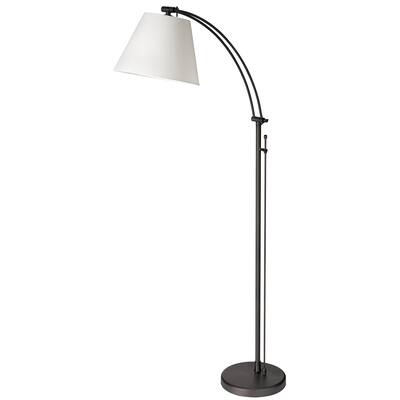 1 Light Incandescent Adjustable Floor Lamp, Matte Black with White Shade