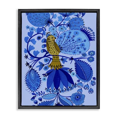 Stupell Folk Inspired Whimsical Bird Framed Floater Canvas Wall Art Design By Kay Widdowson