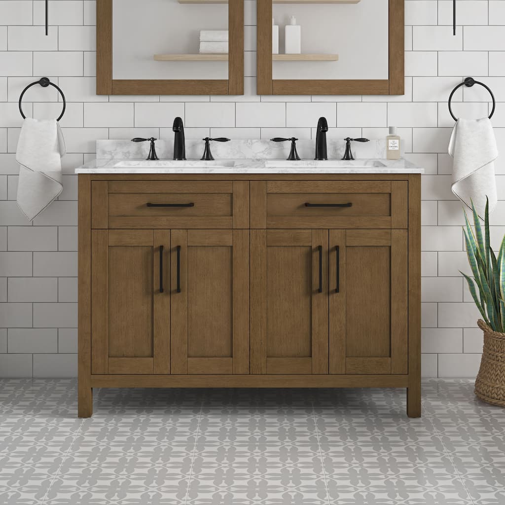 OVE Tahoe 48 in. Double Sink Bathroom Vanity with White Engineered Marble Countertop - 48"