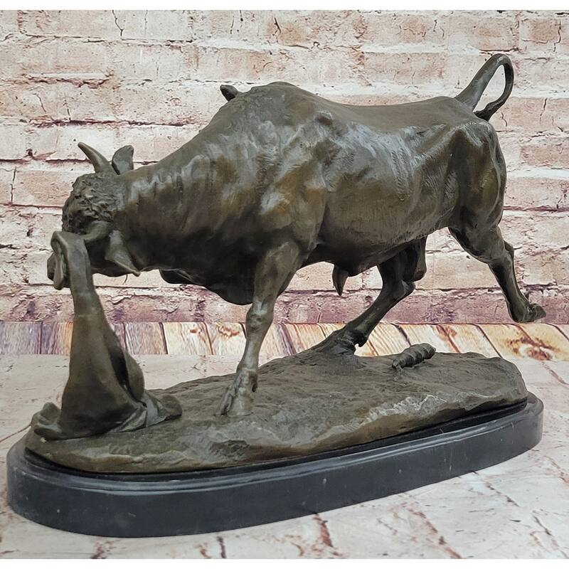 Dynamic Bronze Bull Sculpture By Comeolera – Charging Bull With Cape On Oval Base