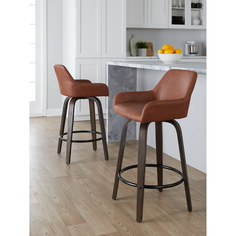 Porch & Den Galotti 26" Fixed-Height Counter Stool with Bent Wood Legs & Round Footrest (Set of 2)