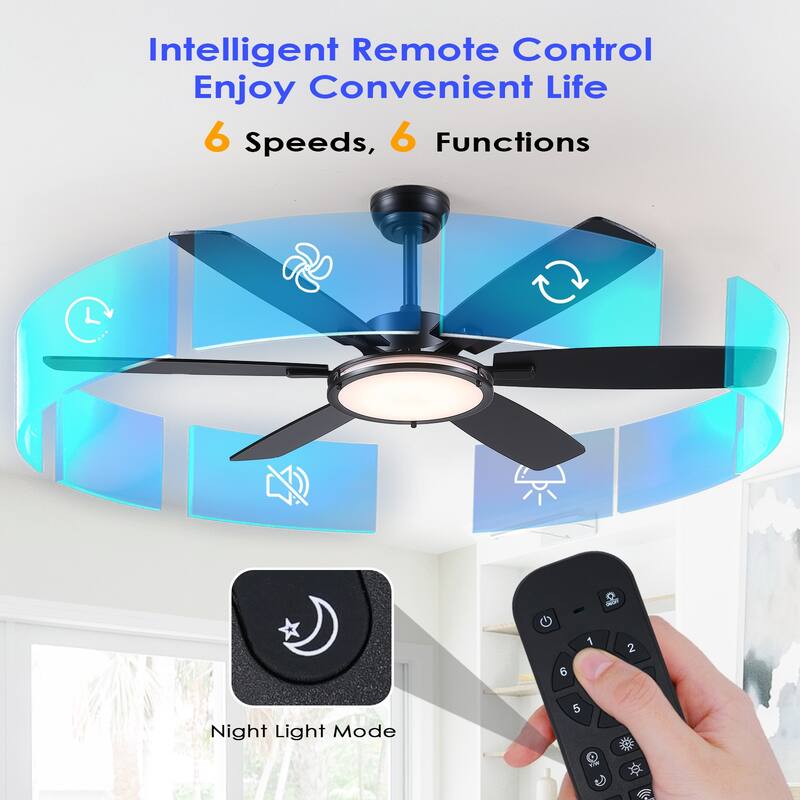 52" Ceiling Fan with Light and Remote,3 Color LED Light,Retracable Blades - 52 Inches