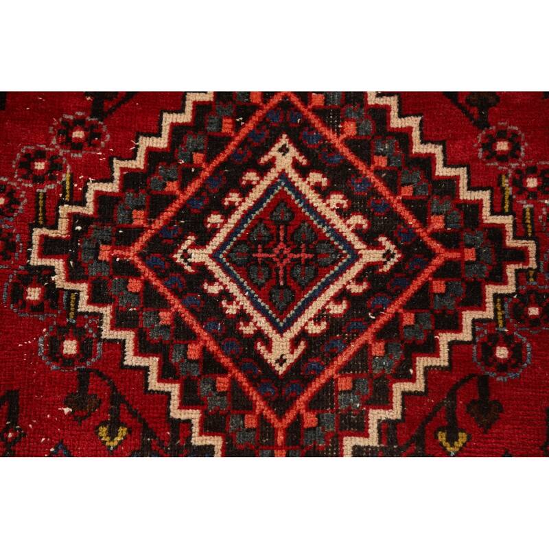 Red Geometric Joshaghan Persian Area Rug Handmade Wool Carpet - 4'3" x 6'11"