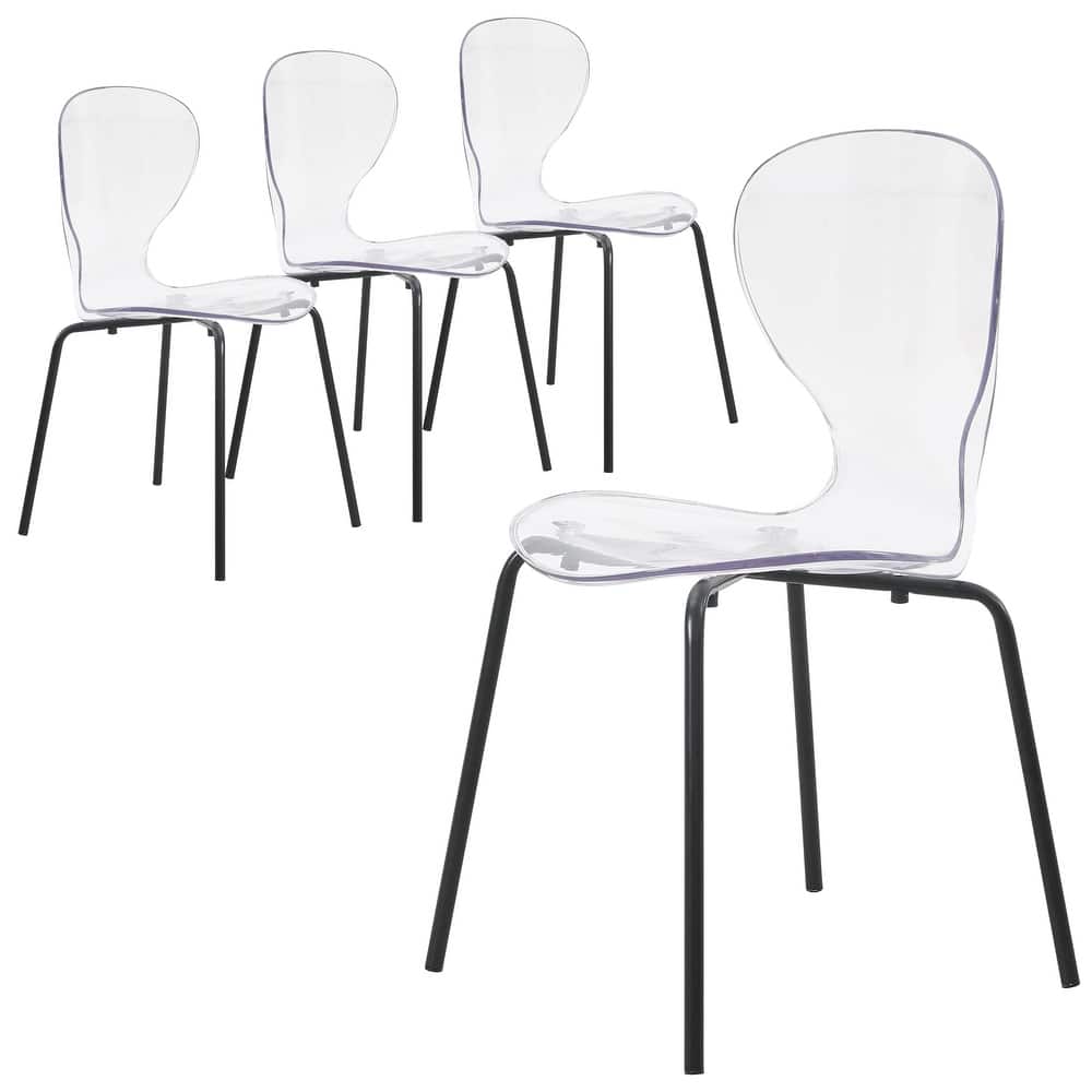 Stackable Plastic Dining Chair Set of 4 Transparent Modern Accent Side Chair for Indoor and Outdoor