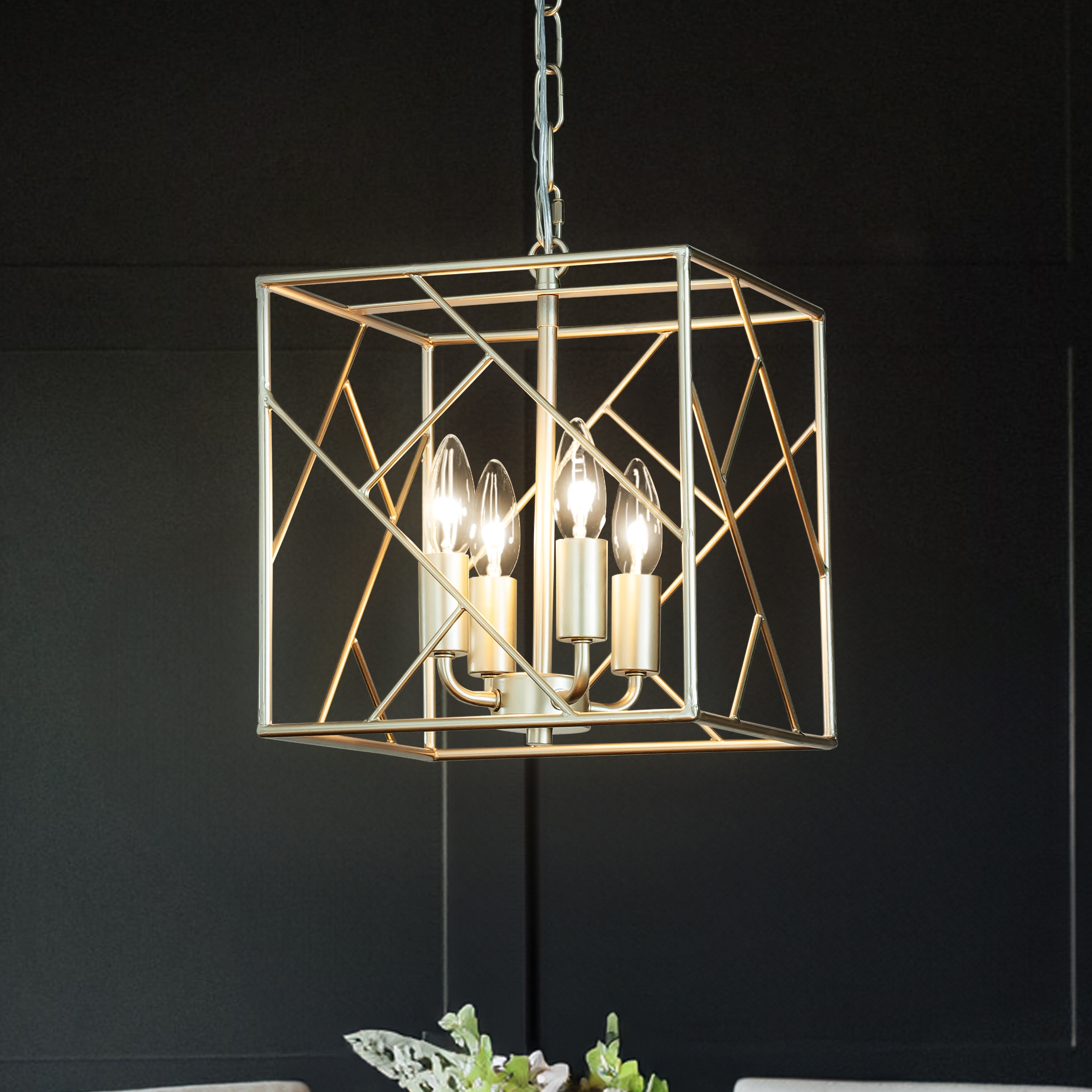 Antique Silver 4-Light Lantern Chandelier Modern Contemporary