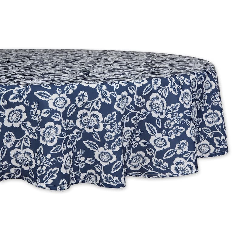 DII Garden Floral Print Outdoor Tablecloths - Nautical Blue 60" Round