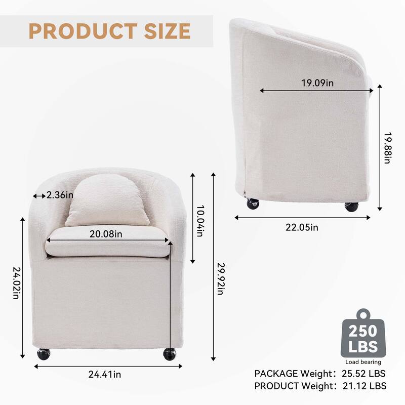 Fabric Dining Armchair With Back Cushion and Universal Wheels