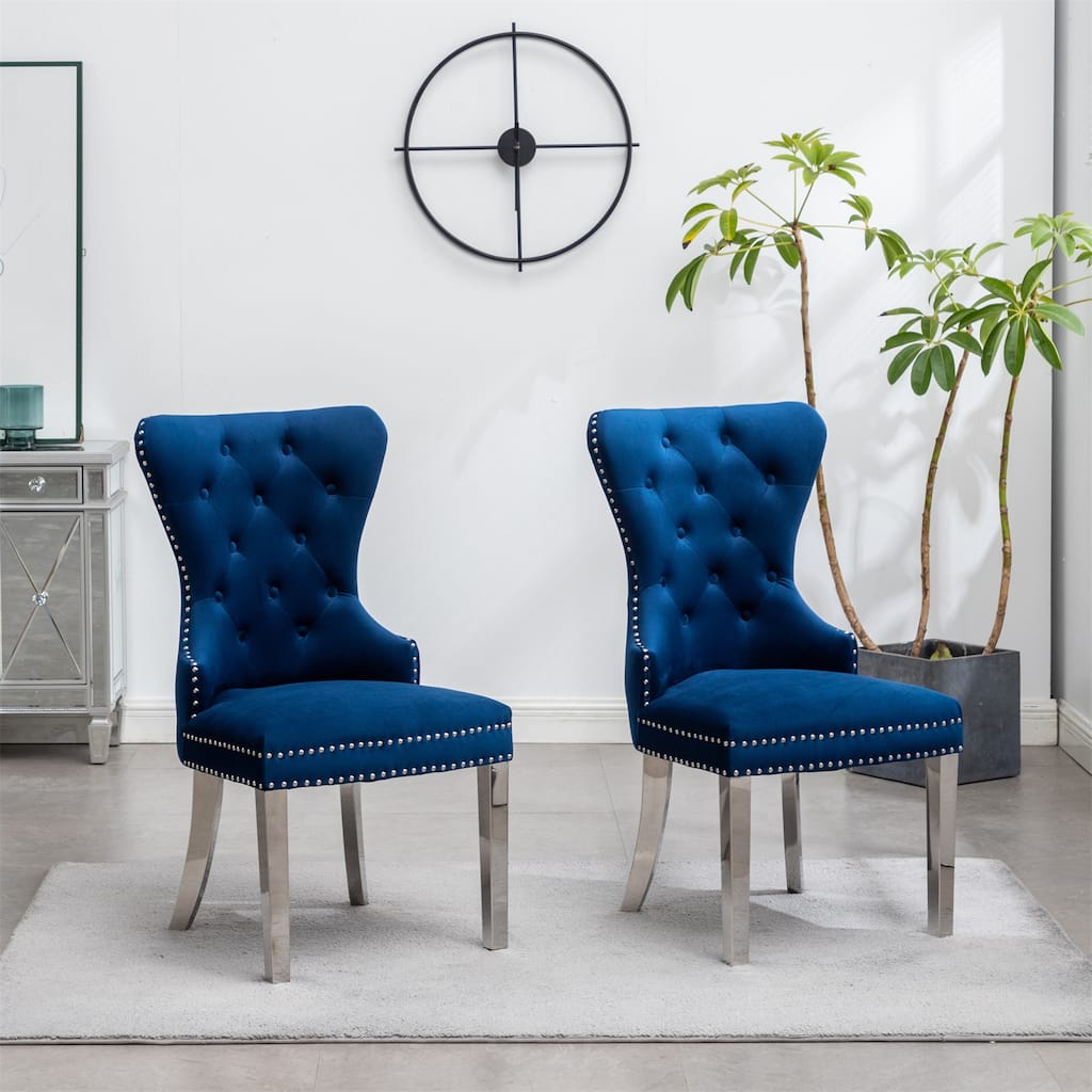 Contemporary Set of 2 Tufted Velvet Chair with Nailhead Trim