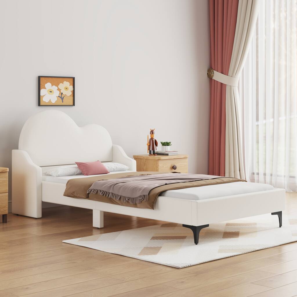 Twin Size Upholstered Platform Bed, Cloud Shaped Bed Frame with Headboard