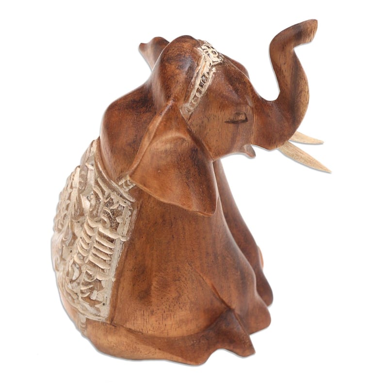 Wood sculpture, 'Sitting Elephant'