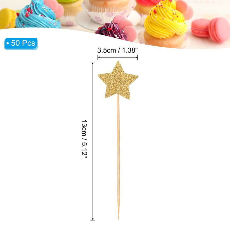50Pcs Little Star Cupcake Toppers,Star Cupcake Picks Birthday Decoration - Gold