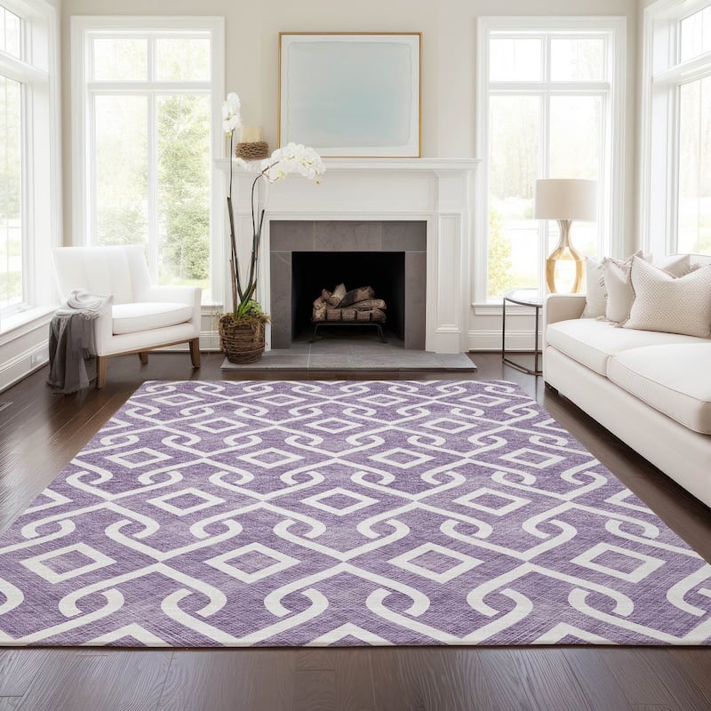 Machine Washable Indoor/ Outdoor Chantille Modern Trellis Rug - Purple - 10' x 14'