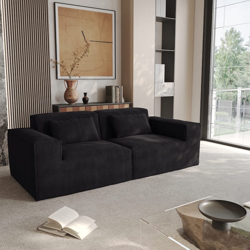 82" Modern Upholstered Loveseat Sofa Modular Sofa Corduroy Fabric Couch with Movable Fabric Cover & 2 Pillows