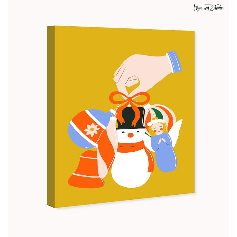Wynwood Studio Canvas Holiday and Seasonal Group of Ornaments Yellow Modern & Contemporary Wall Art Canvas Print