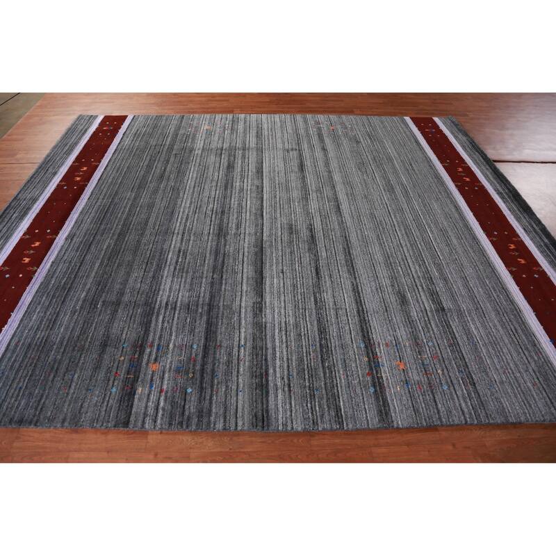Hand Knotted Oriental 100% Wool Carpet Tribal Tribal Greys & Charcoal Gabbeh Area Rug - 10' 1'' X 8' 3''