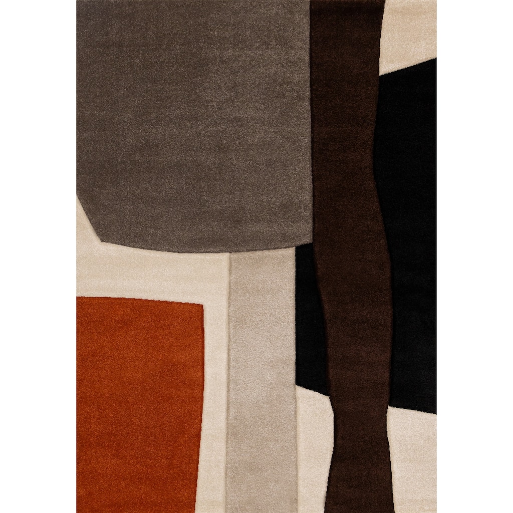 Orange Brown White Grey Geometric Living Room Statement Rug