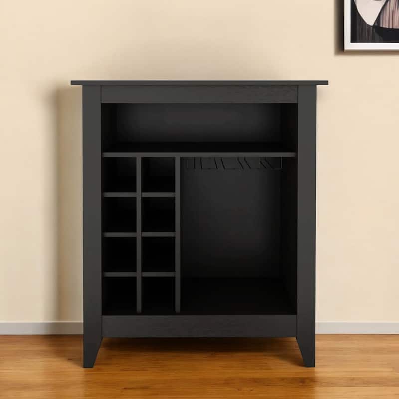 HomeRoots Black Bar Cart With Wine Storage - 32.40 in. x 38.00 in. x 17.70 in. - Black - Wood