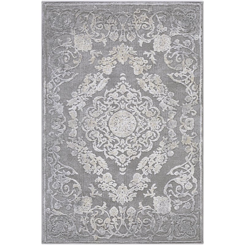 Livabliss Tibetan Updated Traditional Medallion Area Rug - 6'7" x 9'6" Oval - Grey