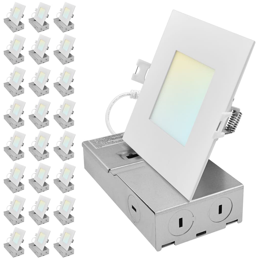 LUXRITE 4 Inch Square Canless Spotlight LED Recessed Light 5CCT Dimmable 650/800/1066 Lumens CRI 90, 8W/10W/13W 24 Pack