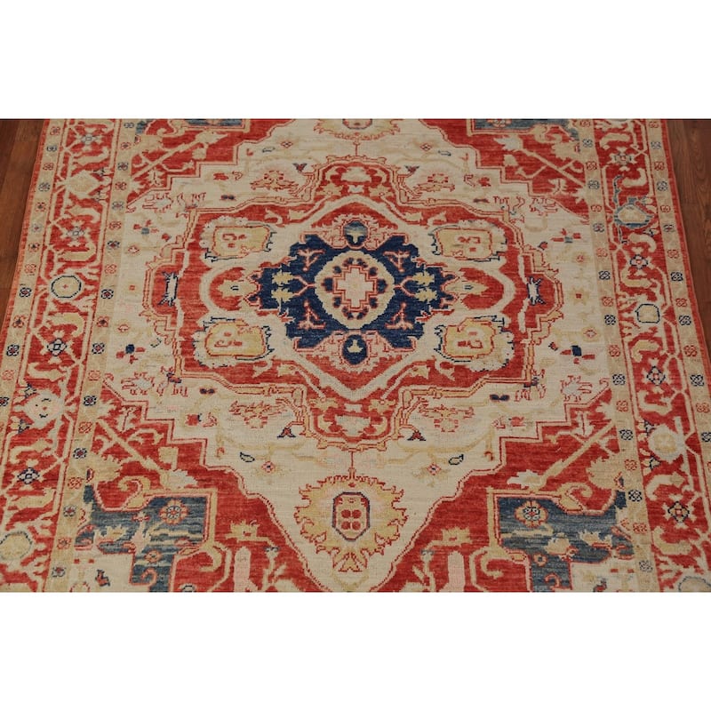 Vegetable Dye Heriz Serapi Oriental Rug Handmade Wool Carpet - 4'11"x 6'9"