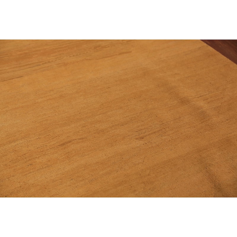Modern Gabbeh Area Rug Hand-Knotted Solid Orange Wool Carpet - 5'9" x 8'8"