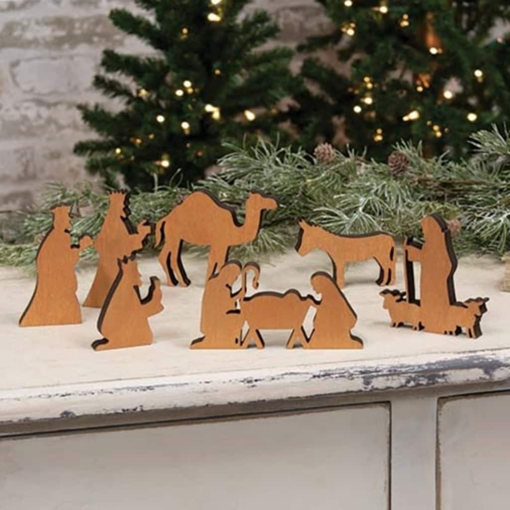 Set of 7 Natural Wood Silhouette Nativity - Approx. 4" H x 3-6" W x .5" D each
