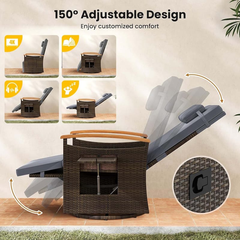 Reclining Patio Chairs Outdoor Swivel Recliner Chair w/ Armrests