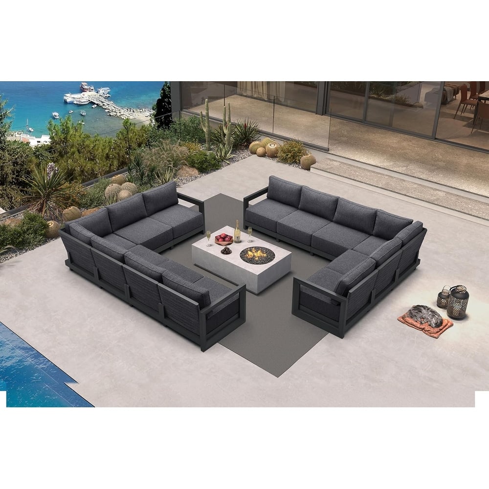 PURPLE LEAF Caesar L-Shaped Grey Outdoor Couch with 9.6" Thick for Yard Porch Deck Patio Conversation Sets
