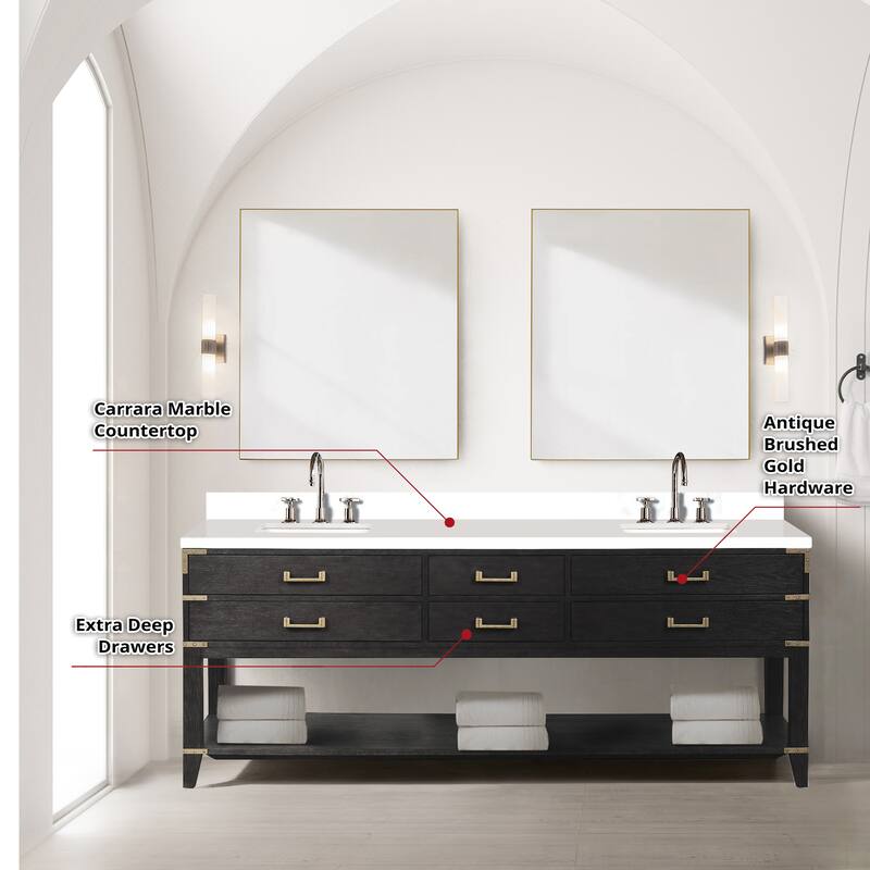 Norwalk 60 in W x 22 in D Black Oak Double Bath Vanity, Cultured Marble Top, Faucet Set, and 28 in Mirrors