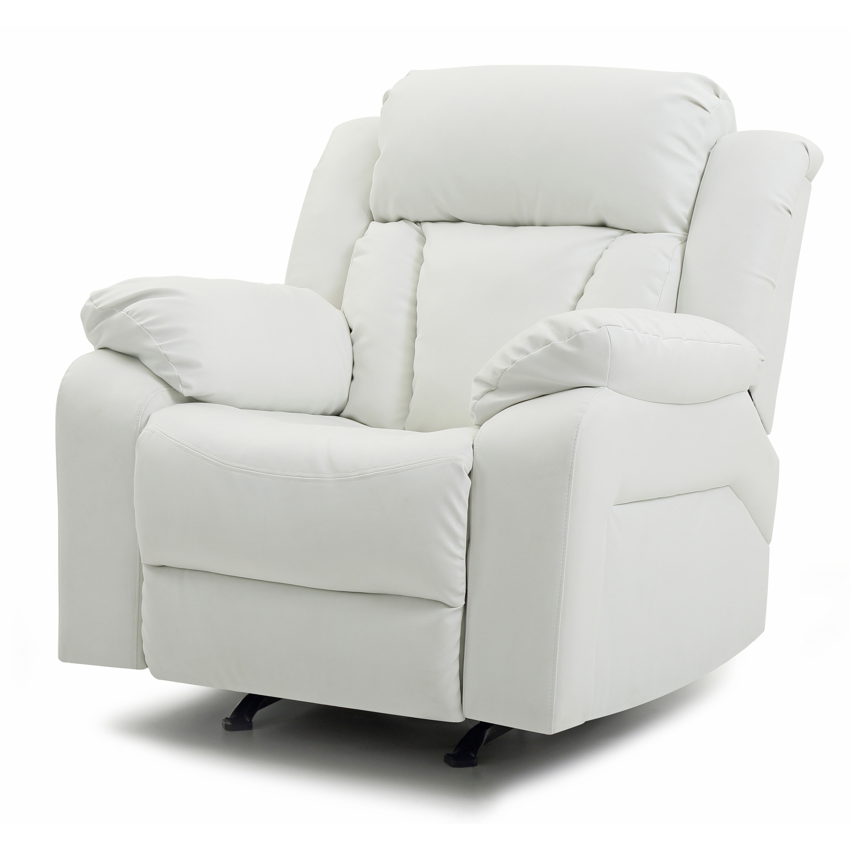 White Oversized Faux Leather Rocker Recliner with Soft Thick Cushion
