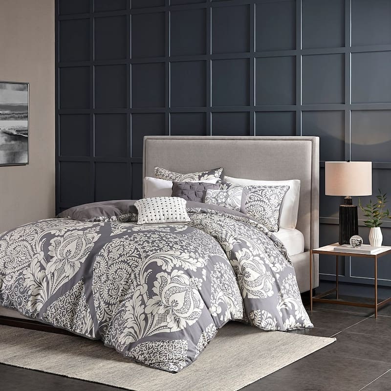 GDF Studio - Vienna 6-Piece Printed Duvet Cover Set with Decorative Pillows - Grey
