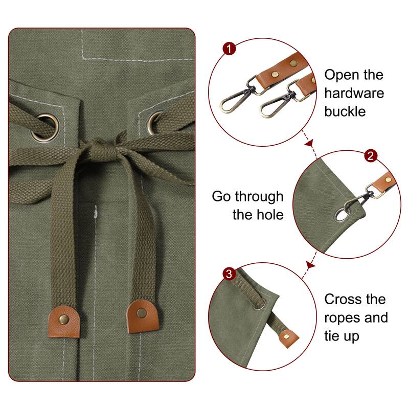Canvas Chef Aprons 78x68cm Cross Back Kitchen Apron 3 Pockets - Green