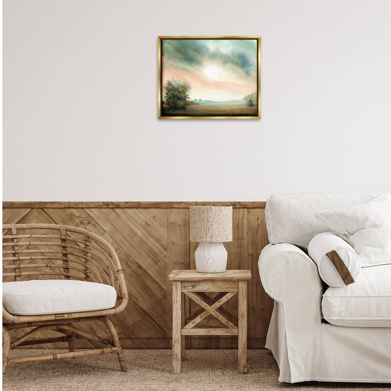 Stupell Sunrise over Pastoral Field Framed Floater Canvas Wall Art Design By Ashley Davis