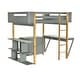 preview thumbnail 22 of 30, Full Size Loft Bed with Built-in Storage Cabinet, Cubes & Foldable Desk, Solid Wood Loft Bed Frame for Kids Teens Adults